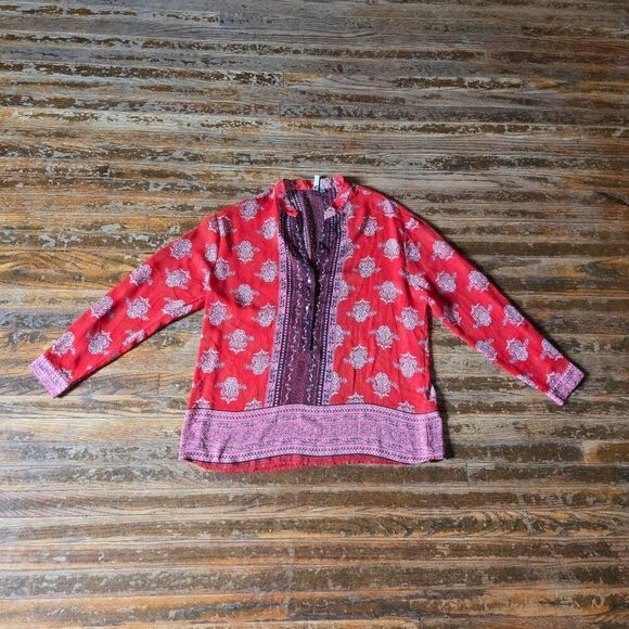 Kut from the Kloth Red Paisley Chiffon Blouse – Women’s Size Large Button Down - Picture 1 of 6